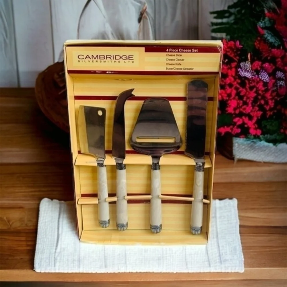 Cambridge Gourmet Cheese Knife Set 4 Pc Stainless Steel Slicer Cleaver Set NIB